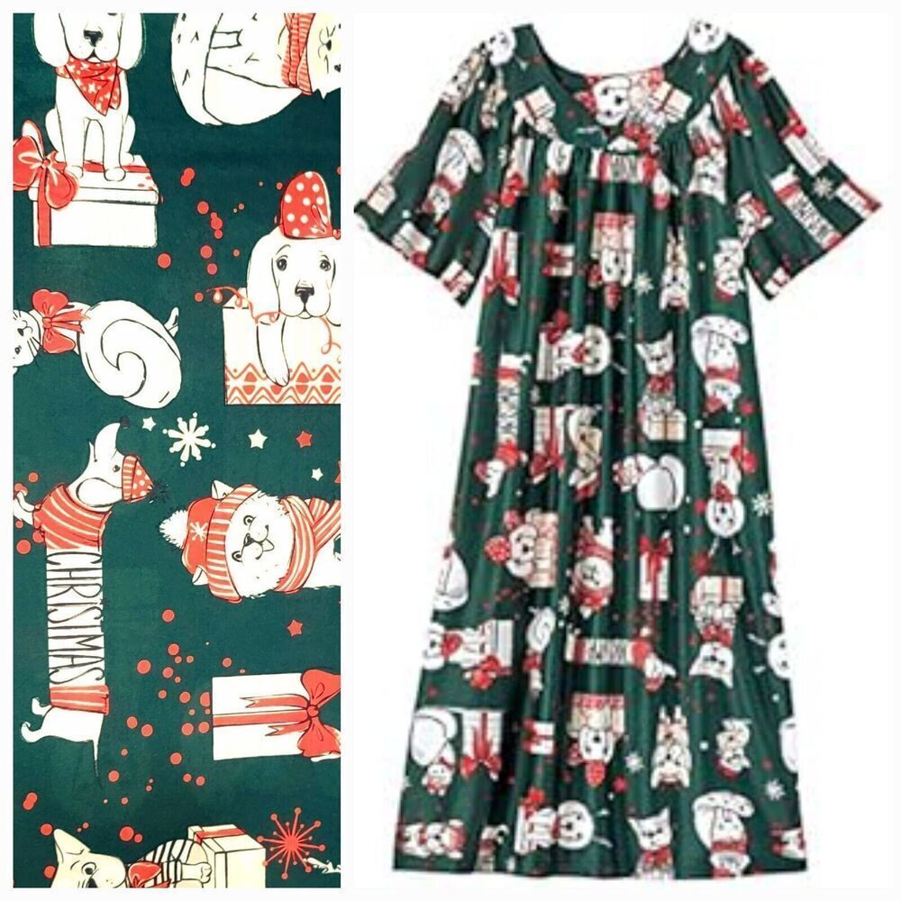 Vintage Anthony Richards 1X Christmas Snow Fur Baby Cats Dogs Mumu House Dress